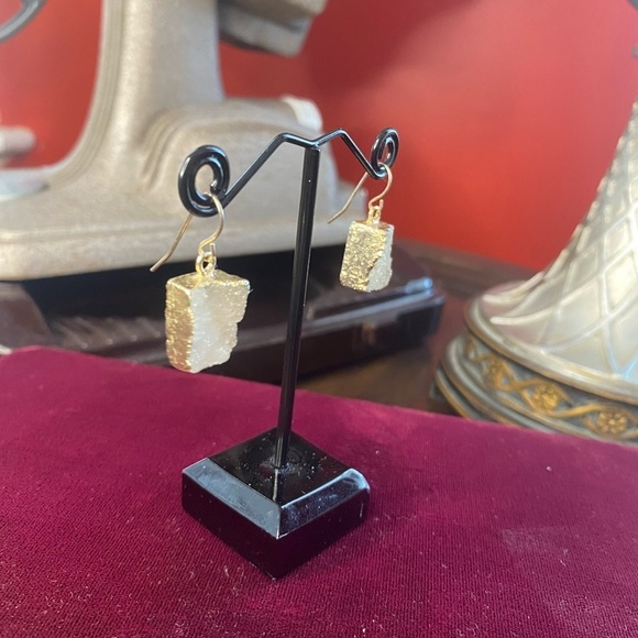 Vintage Jewelry - Vermeil Gold Druzy Quartz Dangle Earrings